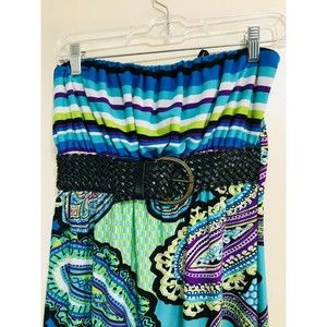 Snap BOHO Strapless Maxi Dress With Woven Belt Accents, Size M
